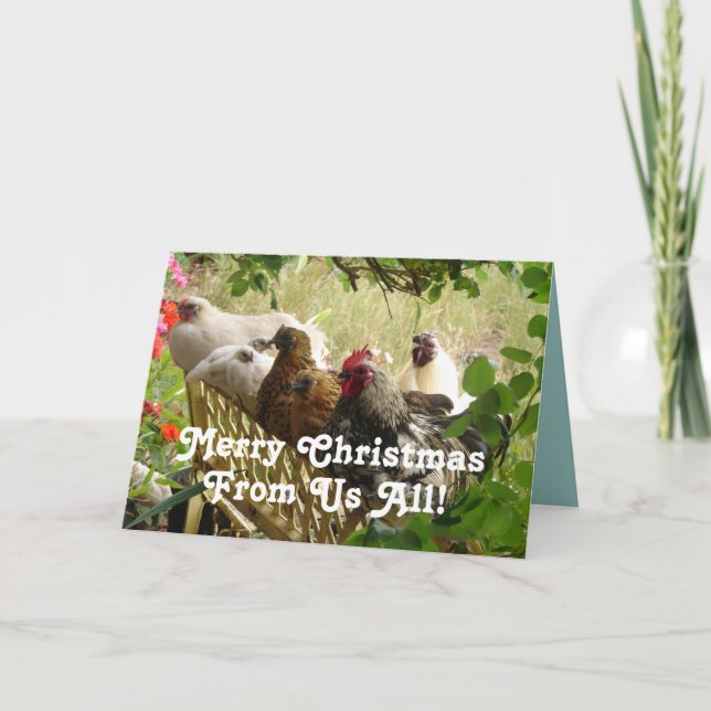 Rooster Chickens Merry Christmas from Us All Card (Front)