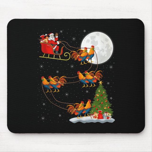 Rooster Chickens Santa Sleigh Flying Funny Magical Mouse Pad (Front)