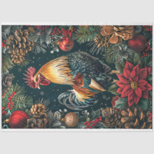 Rooster Christmas Scene Decoupage Tissue Paper