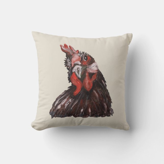 Rooster Clucking Farmhouse Pillow (Front)
