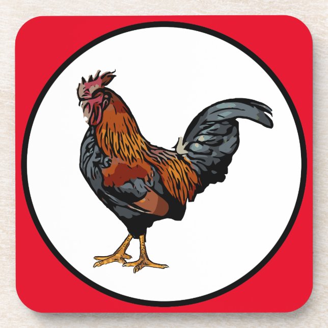 Rooster coasters with cork back - set of 6 (Front)