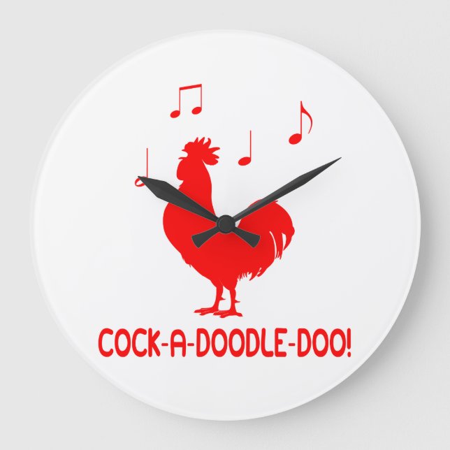 Rooster Cock-A-Doodle-Doo Music Notes Large Clock (Front)
