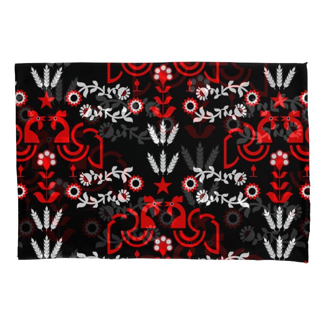 Rooster Cockerel Scandinavian Folk Art   Pillowcase (Front-Left)