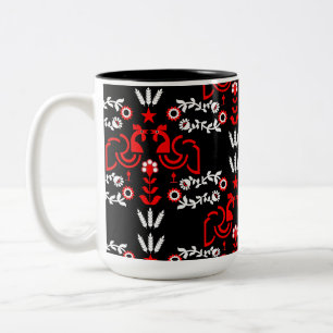 Rooster Cockerel Scandinavian Folk Art Two-Tone Coffee Mug