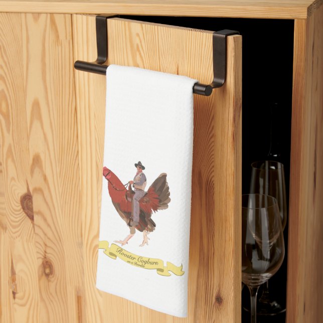 Rooster Cogburn on a Rooster Tea Towel (Thirds Fold)