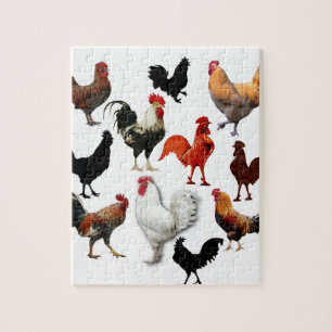 Rooster Collage Vintage Rustic Chickens Jigsaw Puzzle