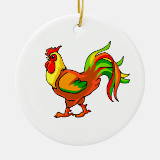 rooster colourful tail green red graphic.png ceramic tree decoration