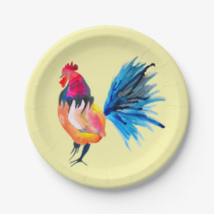 Rooster colourful watercolor illustration paper plate