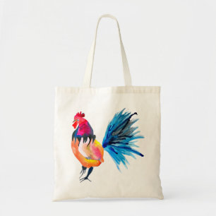 Rooster colourful watercolor illustration tote bag