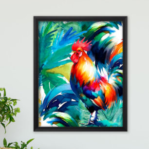 Rooster Colourful Watercolor Poster
