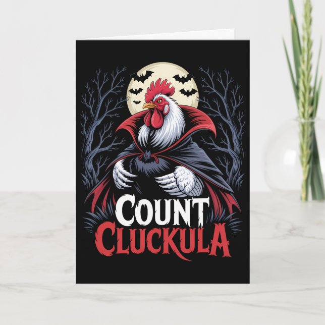 Rooster Count Cluckula Funny Halloween Vampire Far Card (Front)