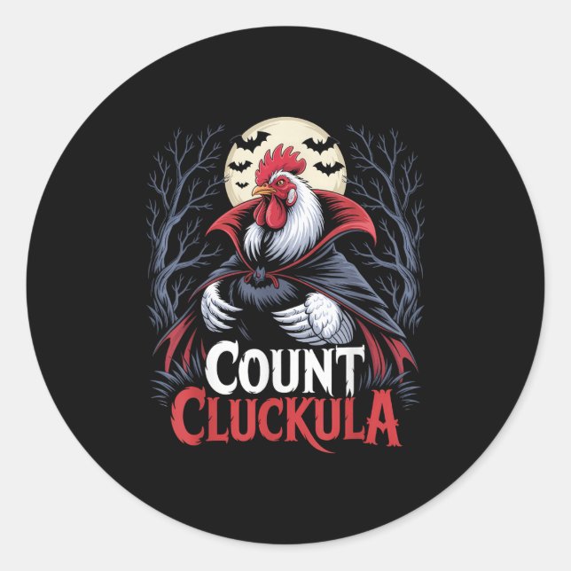 Rooster Count Cluckula Funny Halloween Vampire Far Classic Round Sticker (Front)