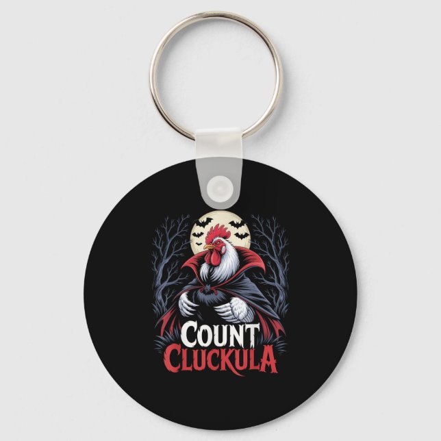 Rooster Count Cluckula Funny Halloween Vampire Far Key Ring (Front)