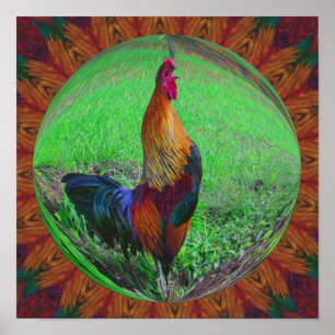 Rooster Crowing Abstract Nature Art Poster