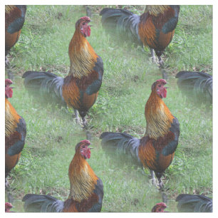 Rooster Crowing Animal Nature Pattern Fabric