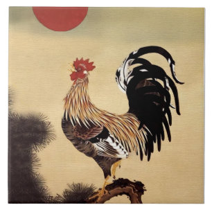 Rooster Crowing by Ito Jakuchu Ceramic Tile