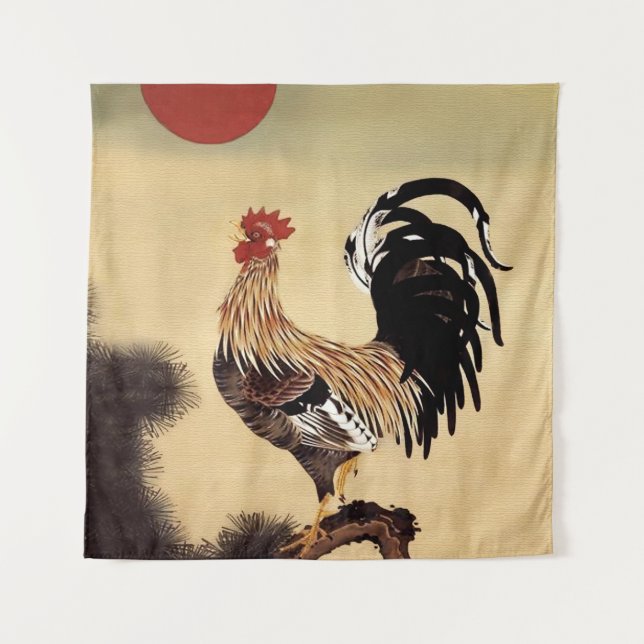 Rooster Crowing by Ito Jakuchu  Tapestry (Front)