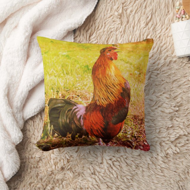 Rooster Crowing Farm Animal Abstract  Cushion (Blanket)