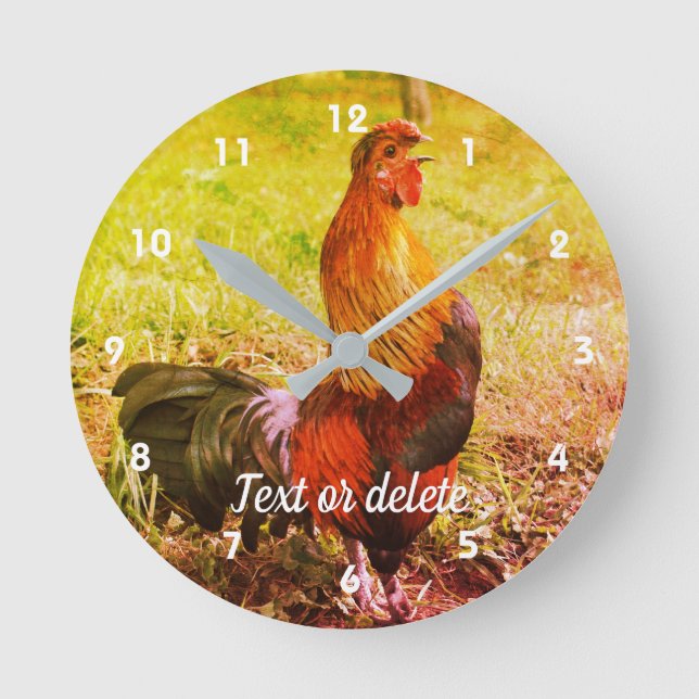 Rooster Crowing Farm Animal Abstract Personalised Round Clock (Front)