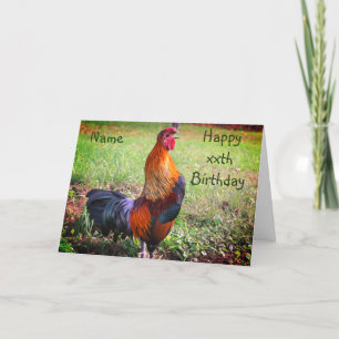 Rooster Crowing Farm Animal Personalised Birthday Card