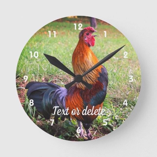 Rooster Crowing Farm Animal Personalised Round Clock (Front)