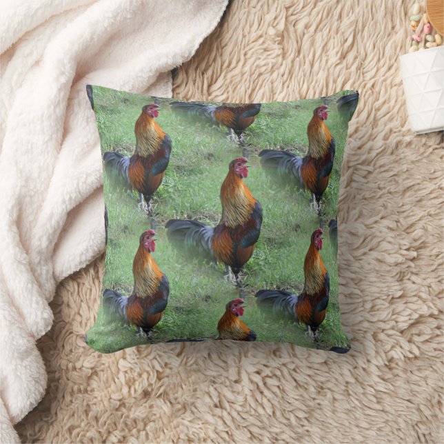 Rooster Crowing Nature Pattern Cushion (Blanket)
