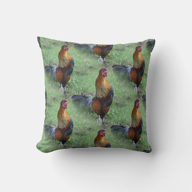 Rooster Crowing Nature Pattern Cushion (Front)