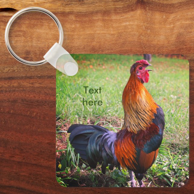 Rooster Crowing Nature Personalised Key Ring (Front)