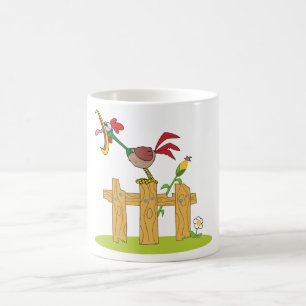 Rooster Crowing On A Fence Coffee Mug