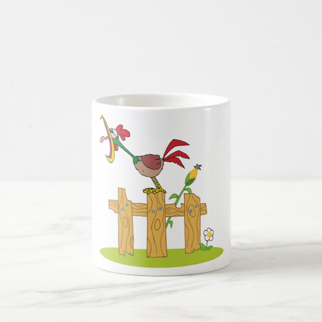 Rooster Crowing On A Fence Coffee Mug (Center)