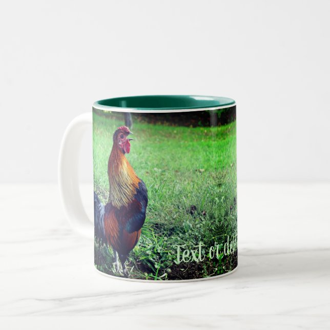 Rooster Crowing Personalised Animal Two-Tone Coffee Mug (Front Left)