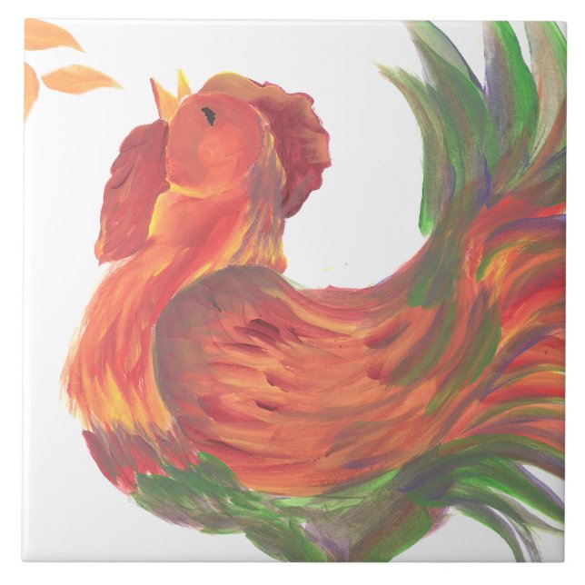 Rooster Crowing Tile Trivet (Front)