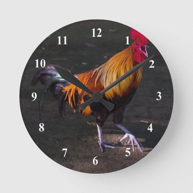 Rooster Crowing Wall Clock (Front)