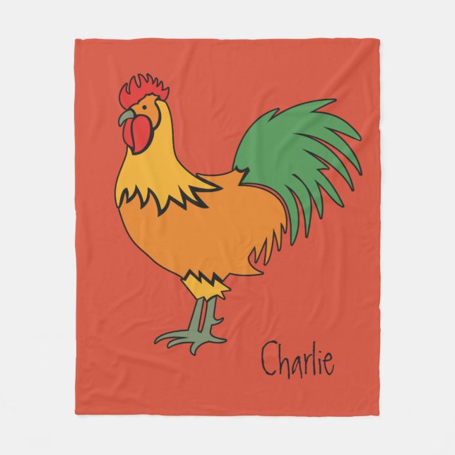 Rooster custom name & colour fleece blankets (Front)