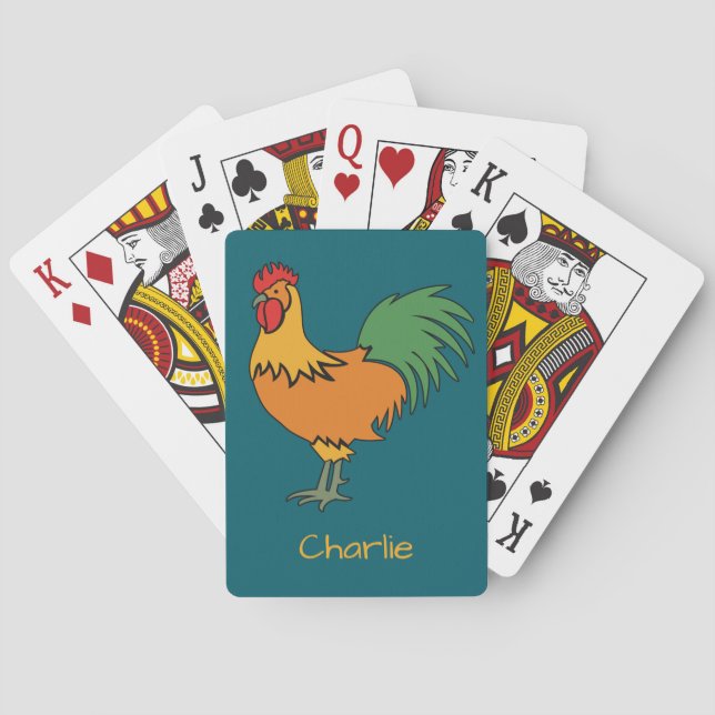 Rooster custom name & colour playing cards (Back)