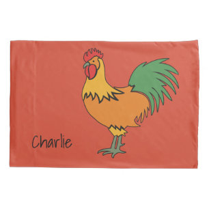 Rooster custom name & colour reversible pillowcase