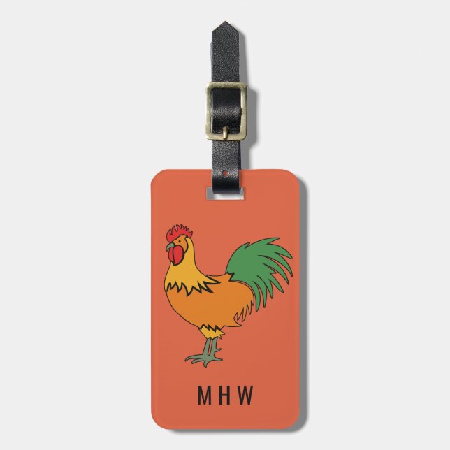 Rooster custom text & colour luggage tag (Front Vertical)