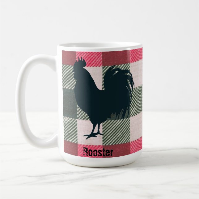 Rooster Customisable Gingham Farmhouse  Coffee Mug (Left)