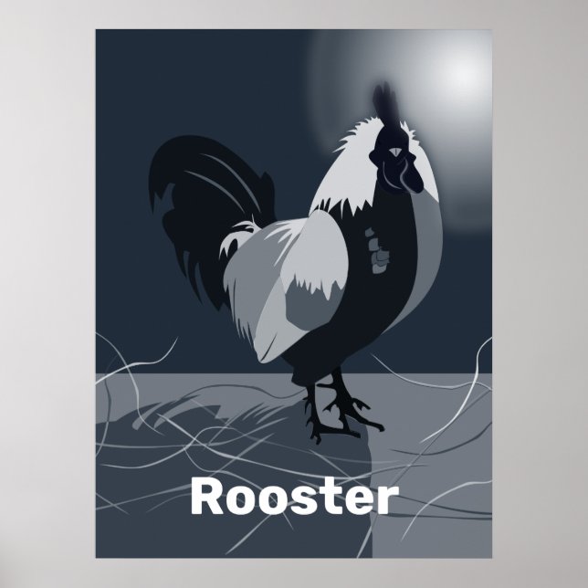 Rooster Dark Blue Kitchen Wall Art - Poster (Front)