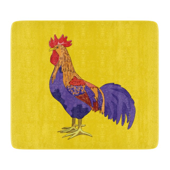 Rooster Decorative Glass Cutting Board (Front)