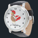 Rooster Design Personalised Watch<br><div class="desc">Wrist watch rooster design. You can customise this watch with any text of your choice. Should you require any help with customising then contact us through the message link on this page. Cockerel design personalised wrist watch.</div>