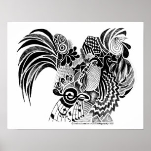 Rooster Doodle Poster