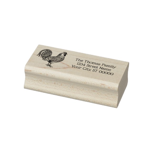 Rooster Drawing Lithograph #1 Name Return Address  Rubber Stamp (Stamp)