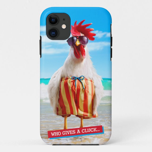 Rooster Dude Chillin' at Beach in Swim Trunks Case-Mate iPhone Case (Back)