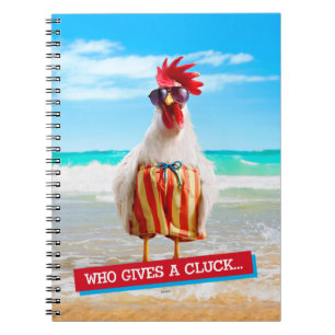 Rooster Dude Chillin' at Beach in Swim Trunks Notebook