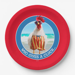 Rooster Dude Chillin' at Beach in Swim Trunks Paper Plate