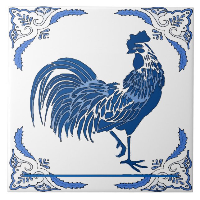 Rooster,  Dutch Delft Look Ceramic Tile (Front)