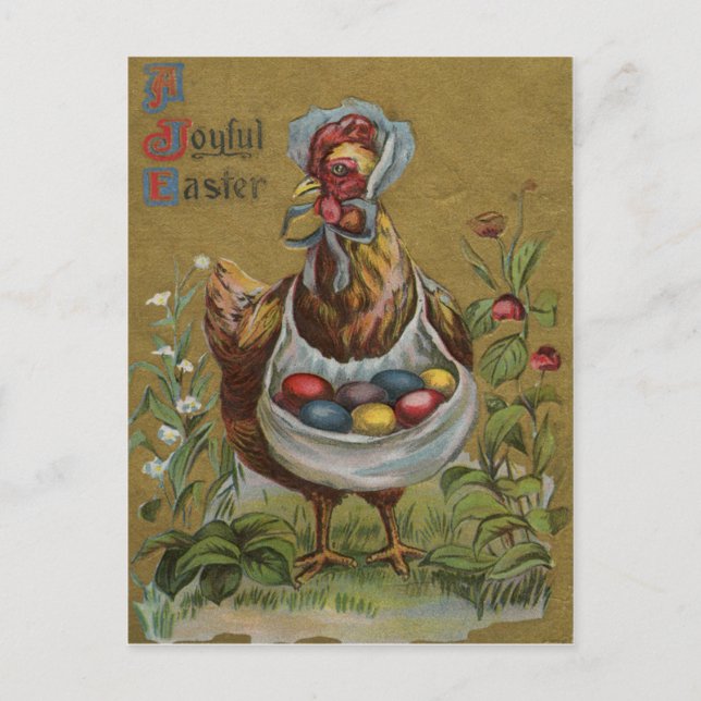 Rooster Easter Coloured Painted Egg Flower Bonnet Holiday Postcard (Front)