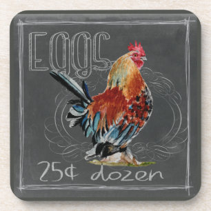 Rooster Eggs On Chalkboard Coaster