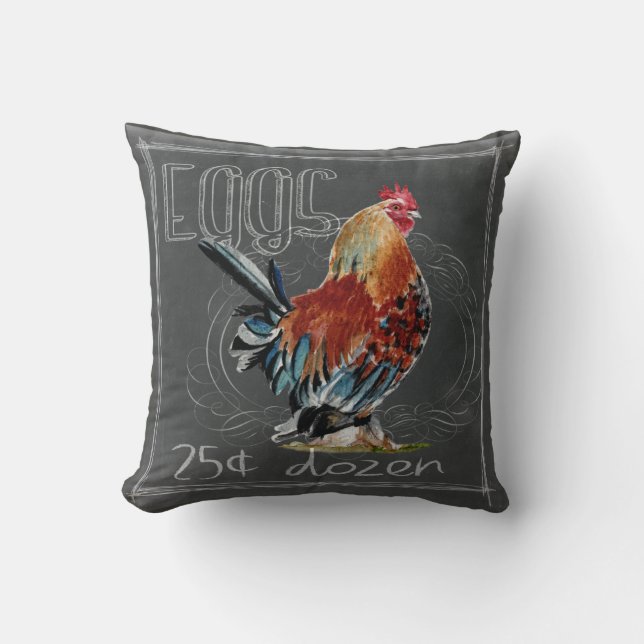 Rooster Eggs On Chalkboard Cushion (Front)